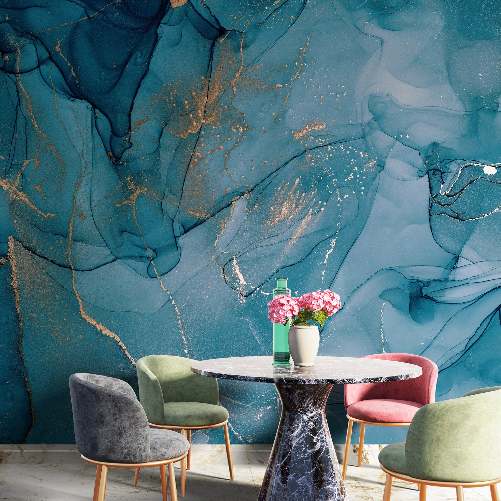 Papel pintado de mármol azul abstracto, mural de arte moderno, despegar y  pegar - Etsy México, image size:2000x2000