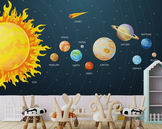Blue Space Wallpaper Kids Bedroom Wall Mural Peel and Stick Solar ...