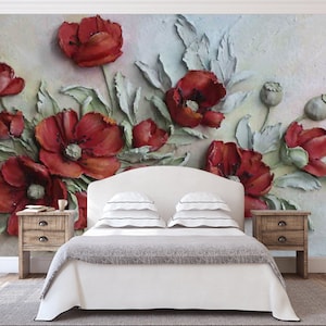 3d Red Roses Floral Wall Mural Wallpaper Design | Non woven wallpaper or peel and stick wallpaper | Bedroom Wallpaper | Floral Wallpaper