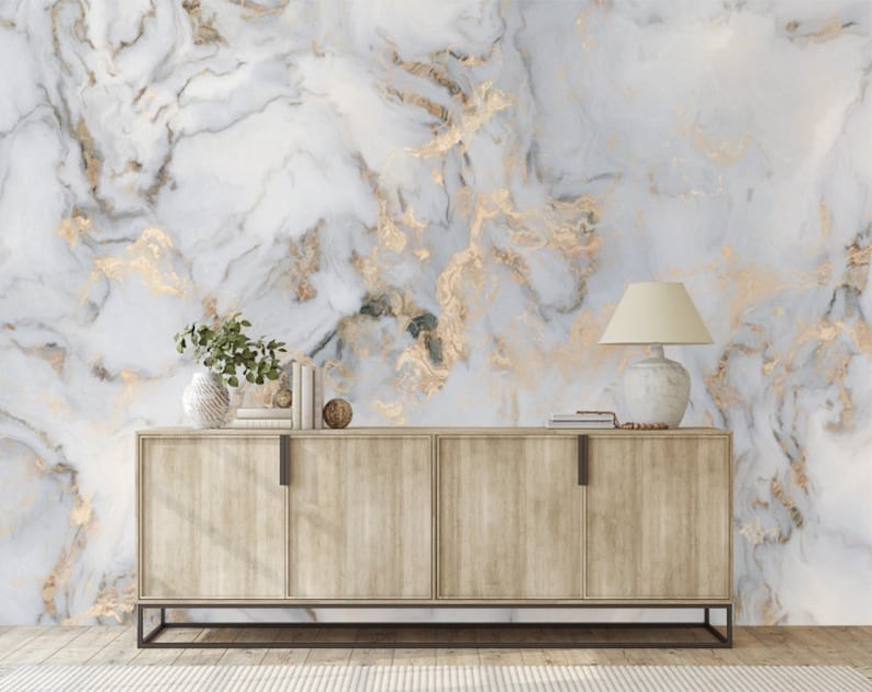 White Marble Peel and Stick Wallpaper Abstract Wallpaper Etsy
