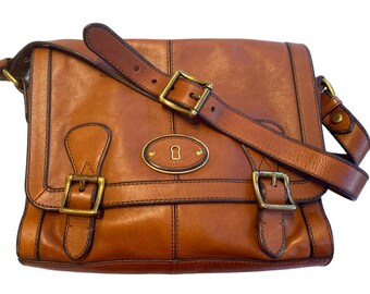 Fossil Silhouettes Reissue Vintage Crossbody Messenger Bag Purse in Cognac Brown