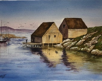 Peggy's Cove Nova Scotia Watercolor 11x14