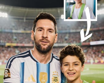 Soccer Son Custom Merge Portrait with Messi, Soccer Portrait, Personalized Graduation Gift, Birthday Gift for Son, Soccer Lovers Gift