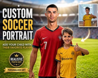 Custom Soccer Portrait with Ronaldo, Personalized Graduation Gift, Birthday Gift for Son, Soccer Lovers Gift, Fathers Day Gift, Soccer Art