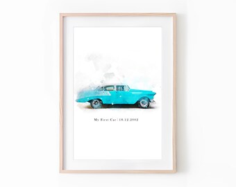 Watercolor Car Drawing, Custom Car Portrait, Hand-Painted Car Art from Photo, Personalized Car Gift, Unique Auto Enthusiast Present