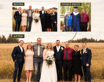 photo merge or add people to photo, Add Deceased Loved One To Picture, Love one portrait , deceased love in photo , family photo collage