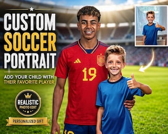 Custom Soccer Portrait with Lamine Yamal , Soccer Player Photo Edit, Personalized Gift for Son, Soccer Fan Birthday Gift, Graduation Soccer