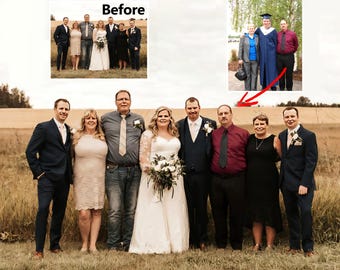 foto's samenvoegen of mensen toevoegen aan foto, overleden geliefde toevoegen aan foto, portret van een geliefde, overleden liefde op foto, familiefotocollage