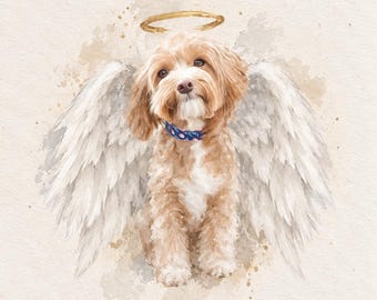 Pet Loss Memorial Portrait with Angel Wings and Halo (Digital File)