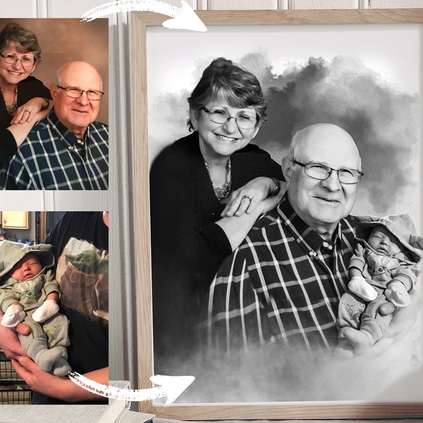 Verstorbenen geliebten Menschen zum Foto hinzufügen - Person zum Foto hinzufügen - Familienporträt aus verschiedenen Fotos - Fotos kombinieren, Geschenk für Papa Mama jemanden hinzufügen