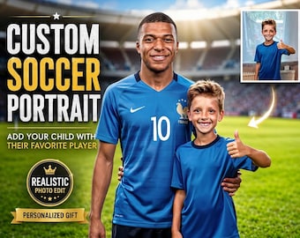 Custom Soccer Portrait with Kylian Mbappé, Personalized Graduation Gift, Birthday Gift for Son, Soccer Lovers Gift, Soccer Art
