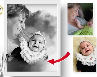 Agregar un ser querido fallecido a una foto - regalos personalizados - regalos de Navidad - dibujo a partir de una foto - regalos de cumpleaños para ella y para él