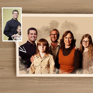 Custom Watercolor Family Portrait From Merging Multiple Photos, Combine Family Photo, Add someone to Photo,Add Deceased Loved One to Photo