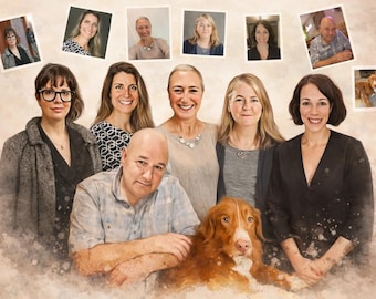 Custom Portrait From Photo,  Combine Different Photos Into One, watercolor style Family Portrait, Loss of Dad Memorial Gift, Merge Photo