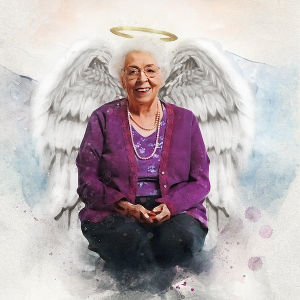 Watercolor Portrait with Angel Wings, Memorial Gift for Loss of Loved One, sympathy gift loss of mother, Personalized Gift for Dad Mom