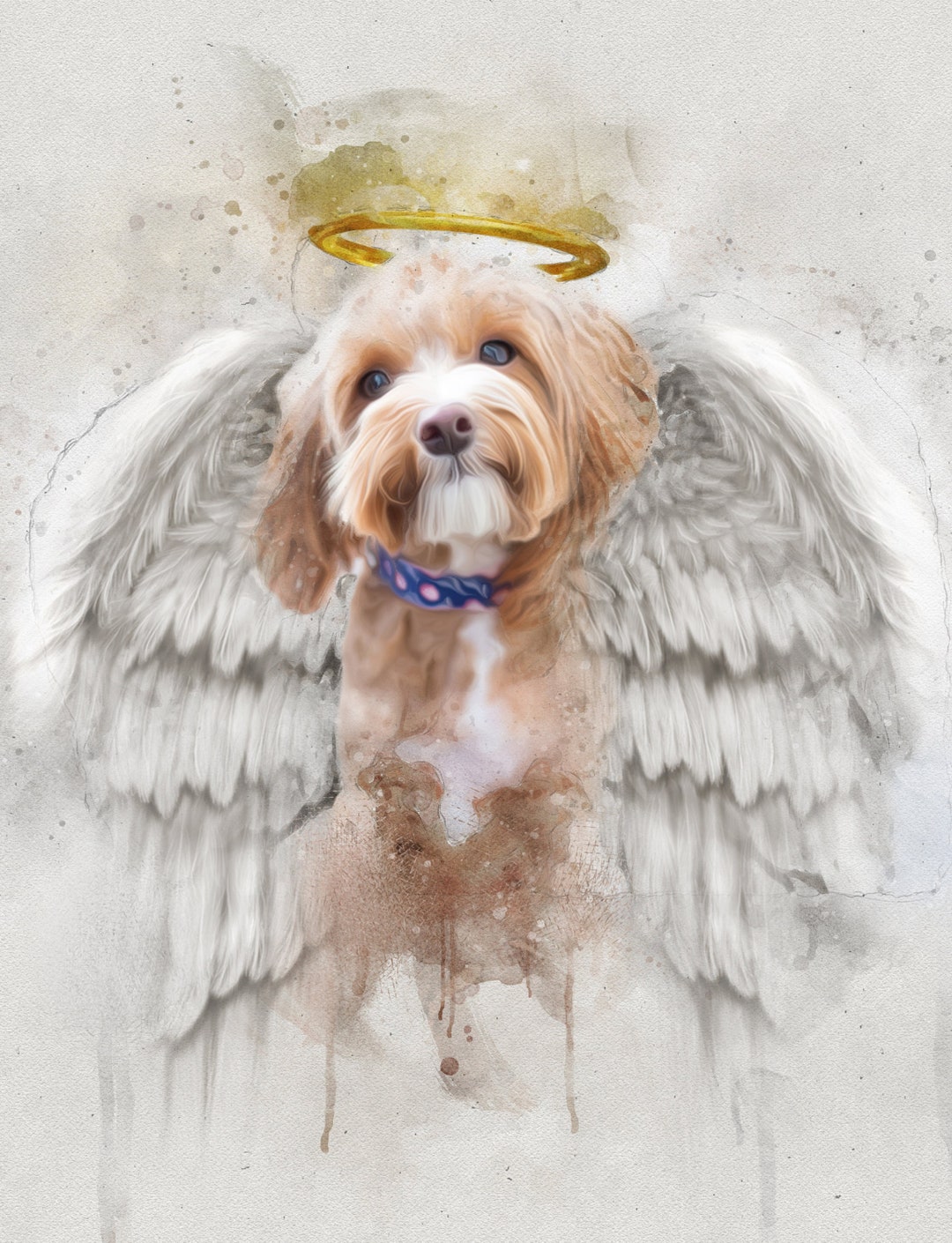 Pet Loss Memorial Portrait With Angel Wings and Halo,deceased Pet, Dog ...