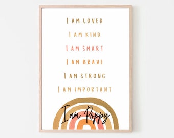 Rainbow Affirmations Print, Affirmations with Name, Positive, Kids Affirmation Print, Custom Affirmations, Gift for Kids, Printable