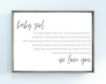 Baby Girl We Love You Poem Print, Baby Girl Poem, Nursery Wall Art, Girl Quote Print, Printable Wall Art, Gift for Girl, Digital Download