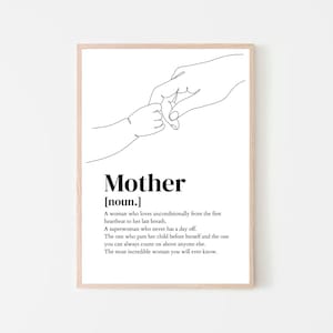 Mothers Day Gift, Digital Print, Mother Noun Print, Mum Quote, Gift for new mother, Line art mother baby, Instant Download