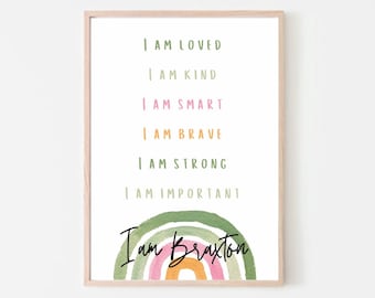 Rainbow Affirmations Print, Personalised Affirmations Print, Kids Affirmations Poster, Choose Own Affirmations, Gift for Kids, Printable