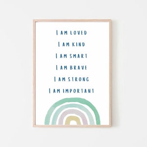 Blue Rainbow Affirmations Poster | Children’s Affirmations | Rainbow Affirmations | Digital Download