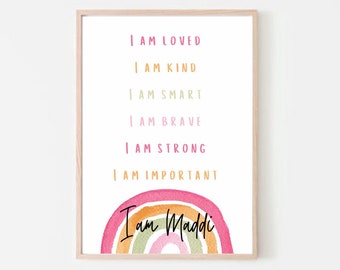 Rainbow Affirmations Print, Personalised Affirmations Print, Kids Affirmations Poster, Choose Own Affirmations, Gift for Kids, Printable