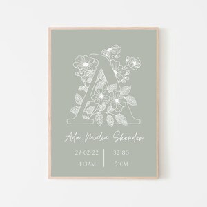 Florales Monogramm Geburtsdaten Print, Monogramm Geburtsposter, Baby Geburtsposter, Baby Name Print, Personalisierter Namensdruck, Digitaler Download