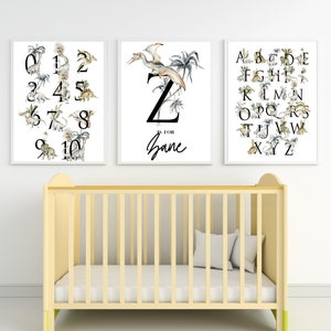 Dinosaur Personalised Monogram Name Poster, Alphabet and Numbers to 10 Poster Bundle | Dinosaur Wall Art Bundle | Digital Download