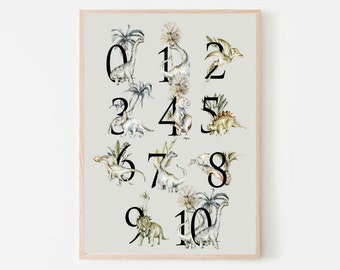 Dinosaur Numbers Poster, Dinosaur 1-10, Learning Poster, Dinosaur Numbers to 10, Dinosaur Wall Art, Dinosaur Room Print, Digital Download