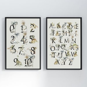 Dinosaur Alphabet and Numbers to 10 Poster Bundle Grey| Dinosaur ABC | Dinosaur 123 | Dinosaur Bundle | Dinosaur Wall Art | Digital Download
