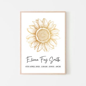 Sonnenblumen Geburtsposter, Geburtsdaten Print, Baby Geburtsposter, Baby Name Print, Sonnenblumen Name Print, Geschenk für Neues Baby, Digitaler Download