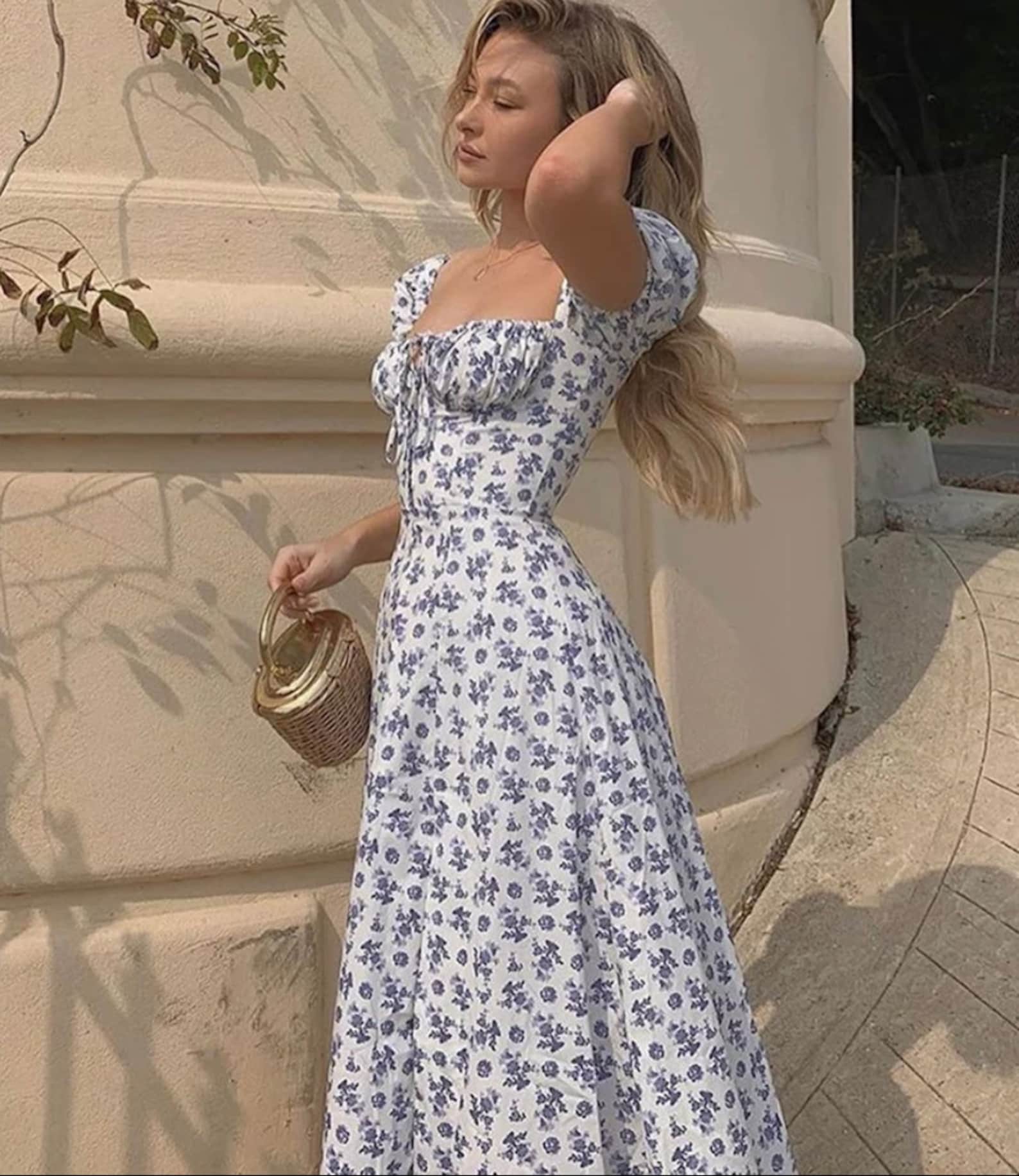 Cottagecore Floral Puff sleeve midi summer picnic dress high Etsy