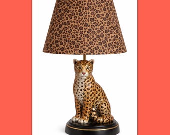 Leopard print Fabric Lampshade. Available in various shapes, size, and fitters.
