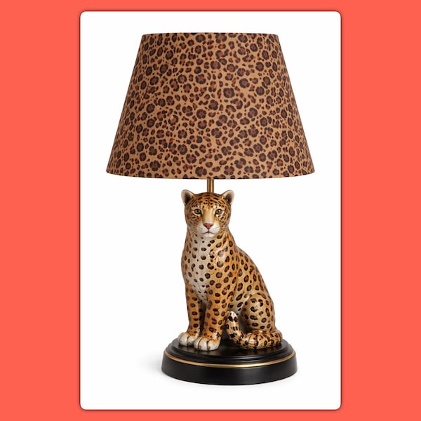 Leopard print Fabric Lampshade. Available in various shapes, size, and fitters.