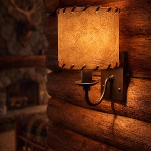 Faux Rawhide Paper Lamp Shade with Leather Lacing, 5" x 5"