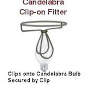May include: A silver candelabra bulb clip-on fitter. The fitter clips onto a candelabra bulb and is secured by a clip.