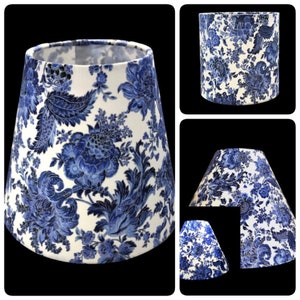 Blue and white porcelain floral paisley hardback lamp shades in various custom sizes & fitters w/ spiders and clip on