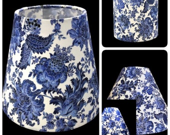 Blue and white porcelain floral paisley hardback lamp shades in various custom sizes & fitters w/ spiders and clip on