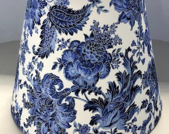 Blue and white porcelain floral paisley hardback lamp shades in various custom sizes & fitters w/ spiders and clip on
