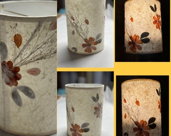 Orange Floral Paper Lamp Shade, Botanical Hardback Shade