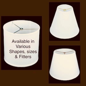 Off white Ivory linen small hardback lamp shades in various custom sizes and fitters including candelabra clip on chandelier sizes