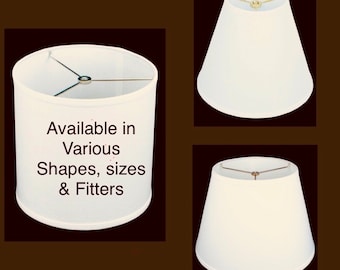 Off white Ivory linen small hardback lamp shades in various custom sizes and fitters including candelabra clip on chandelier sizes