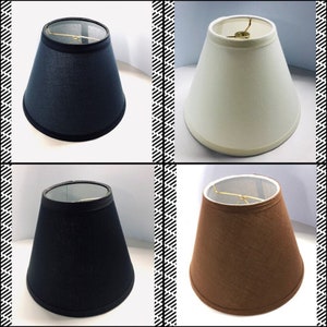 CANDLE CLIP ON cloth fabric hardback lamp shades in various colors and sizes. Available in Off white, Navy, Brown and black.