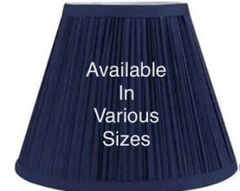 Navy Blue Mushroom pleated hardback lamp shades in various sizes and fitters, spider top and bulb clip on styles