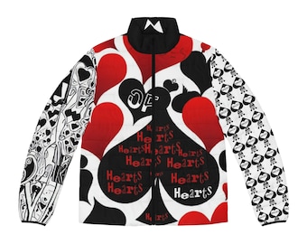The Spades Of Hearts Mens Designer Puffer Jacket BLACKRED