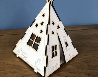 Tepee style night light- hand made in UK -  laser cut