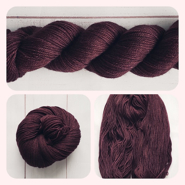 BLACK CHERRY fingering hand dyed yarn for socks scarves shawls sweaters and hats, different bases available