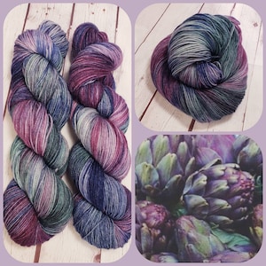 ARTICHOKE fingering hand dyed yarn for socks shawls sweaters scarves and hats, different bases available