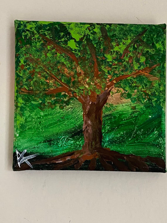 Green Tree Canvas Painting Etsy