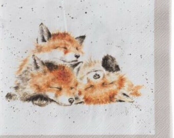 Servietten für Decoupage x 5 Wrendale Fox Cocktail-Servietten selten & eingestellt